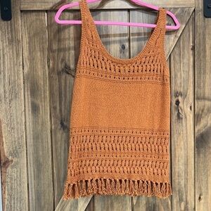 Burnt Orange Fringe Crochet Knit Knitted Tank Top NWT